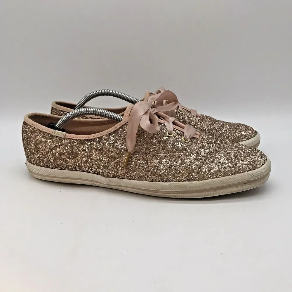 Keds for Kate Spade Champion Glitter Sneakers Women's 9 Pink Rose Gold Shoes